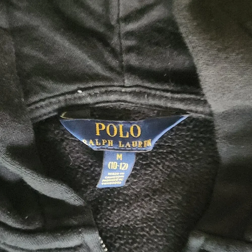 Polo by Ralph Lauren Kids Black Hoodie Preppy Classic Zip Front Hoodie